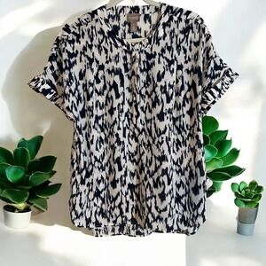 Chicos Glacier Popover Top Size 1 Size Medium Blue Floral‎ Short Sleeve Boho